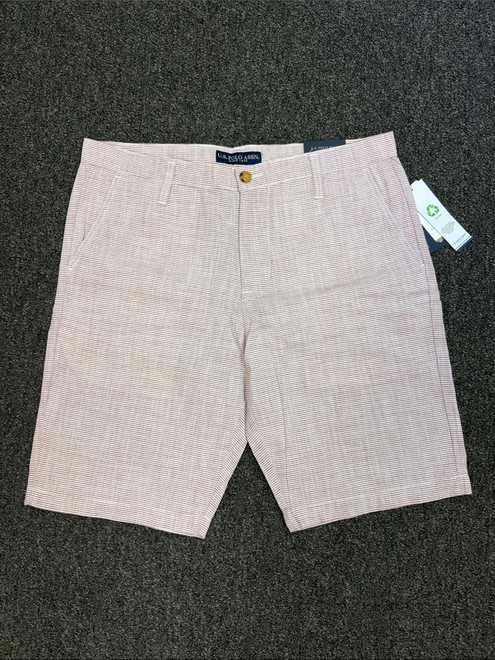 U.S. Polo Assn. Men's Light Pink Seersucker Flat Front Shorts